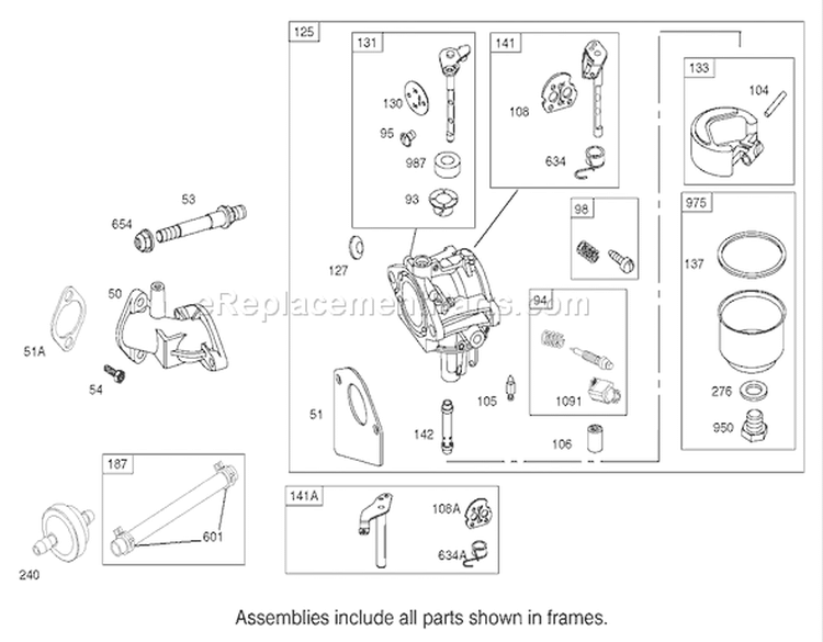 Carburetor Assembly Engine Briggs and Stratton Model 28M707-1125-E1 Diagram and Parts List for 71209 220010001-220999999 - 2002 Toro Lawn Tractor