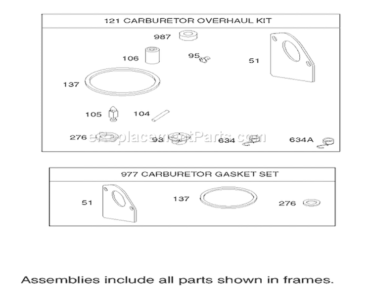 Carburetor Overhaul Kit Assembly Engine Briggs and Stratton Model 28M707-1125-E1 Diagram and Parts List for 71209 220010001-220999999 - 2002 Toro Lawn Tractor
