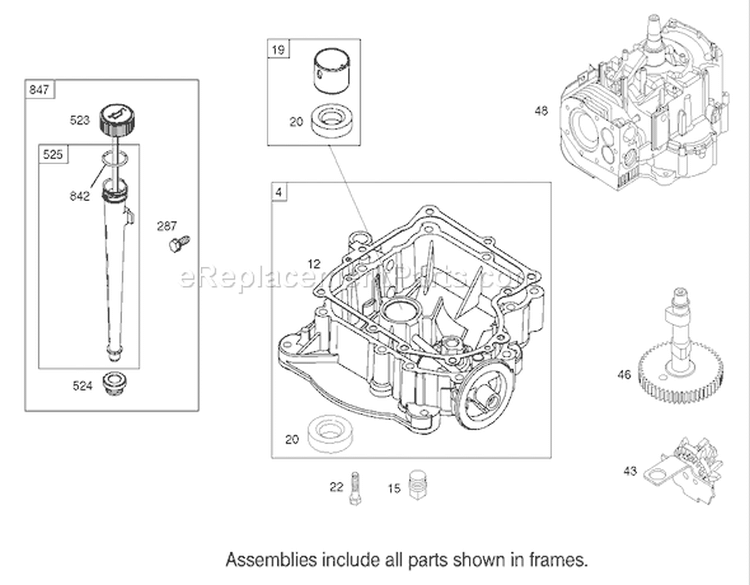 Crankcase Assembly Engine Briggs and Stratton Model 28M707-1125-E1 Diagram and Parts List for 71209 220010001-220999999 - 2002 Toro Lawn Tractor