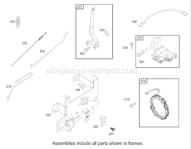 Governor Assembly Engine Briggs and Stratton Model 28M707-1125-E1 Diagram and Parts List for 71209 230000001-230999999 - 2003 Toro Lawn Tractor