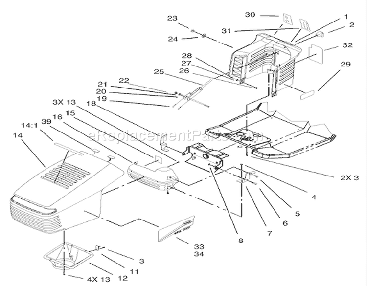 Hood and Tower Assembly Diagram and Parts List for 71209 230000001-230999999 - 2003 Toro Lawn Tractor