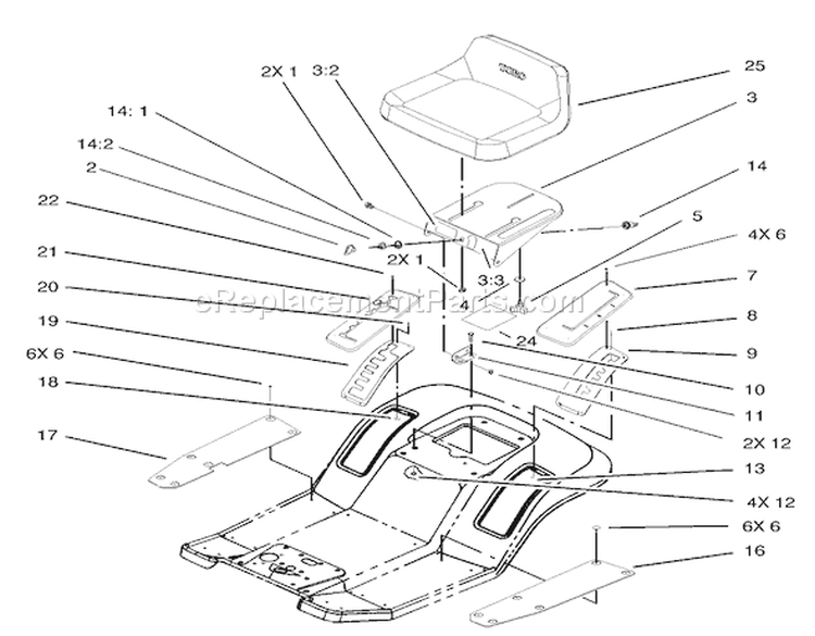 Rear Body and Seat Assembly Diagram and Parts List for 71209 230000001-230999999 - 2003 Toro Lawn Tractor