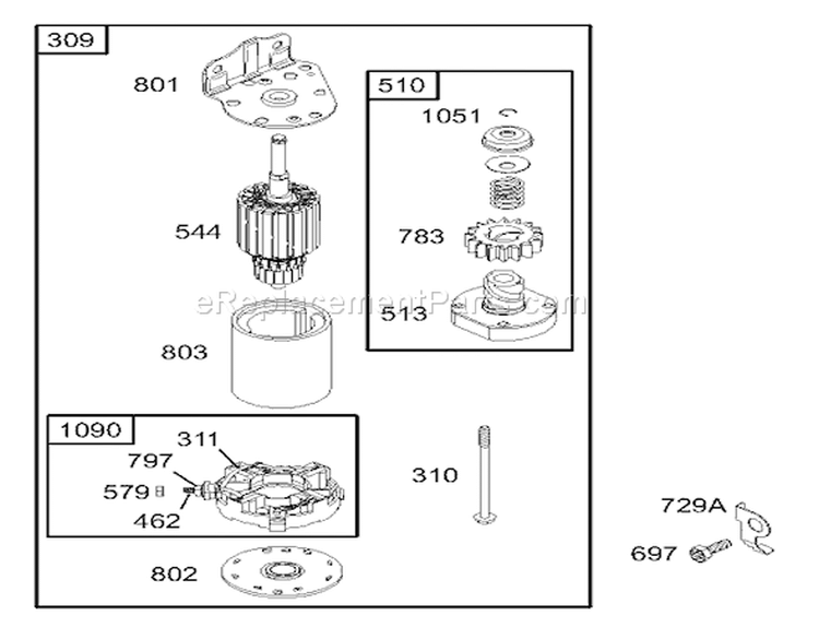 Starter Assembly Engine Briggs and Stratton Model 28M707-1125-E1 Diagram and Parts List for 71209 230000001-230999999 - 2003 Toro Lawn Tractor
