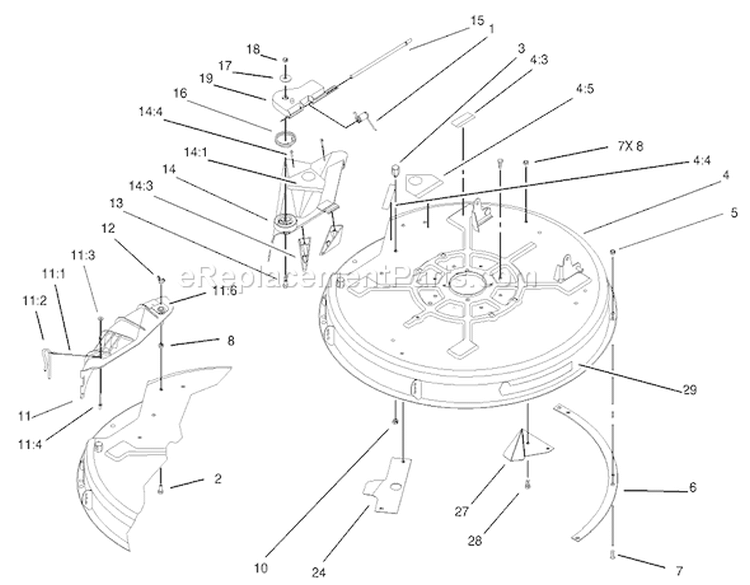 32in Deck Components Assembly Diagram and Parts List for 71209 230000001-230999999 - 2003 Toro Lawn Tractor