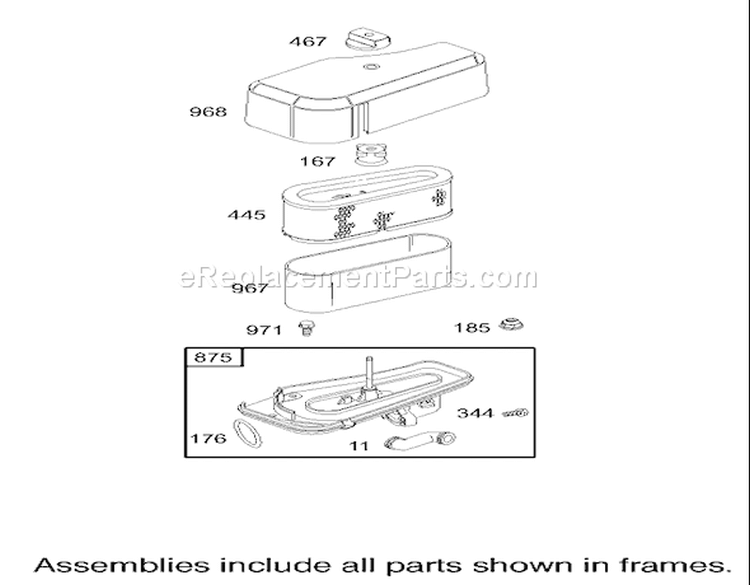 Air Cleaner Assembly Engine Briggs and Stratton Model 28M707-1125-E1 Diagram and Parts List for 71209 230000001-230999999 - 2003 Toro Lawn Tractor