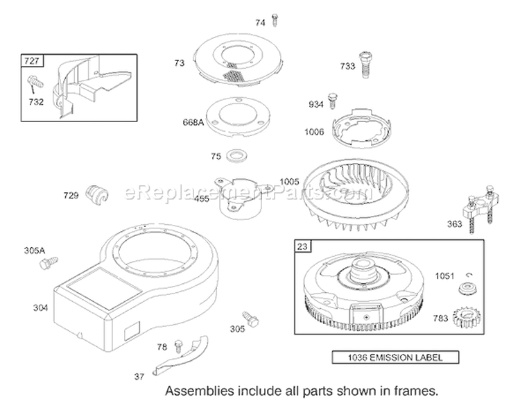Blower Housing Assembly Engine Briggs and Stratton Model 28M707-1125-E1 Diagram and Parts List for 71209 230000001-230999999 - 2003 Toro Lawn Tractor