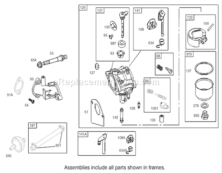 Carburetor Assembly Engine Briggs and Stratton Model 28M707-1125-E1 Diagram and Parts List for 71209 230000001-230999999 - 2003 Toro Lawn Tractor