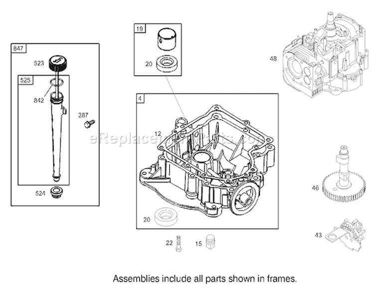 Crankcase Assembly Engine Briggs and Stratton Model 28M707-1125-E1 Diagram and Parts List for 71209 230000001-230999999 - 2003 Toro Lawn Tractor