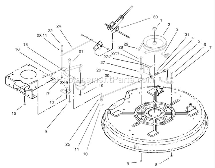 32in Deck Blade Drive/Brake Assembly Diagram and Parts List for 71209 230000001-230999999 - 2003 Toro Lawn Tractor