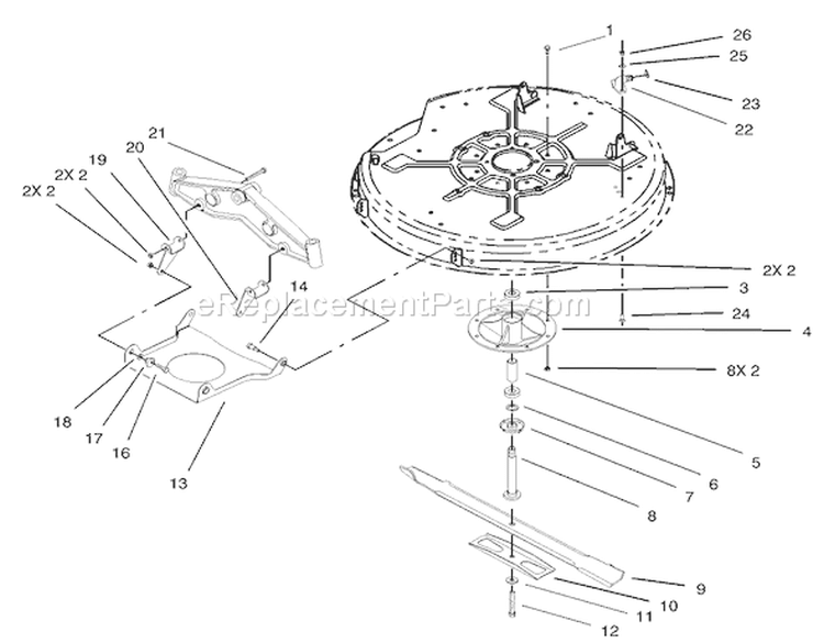 32in Deck Component Asembly Diagram and Parts List for 71209 230000001-230999999 - 2003 Toro Lawn Tractor