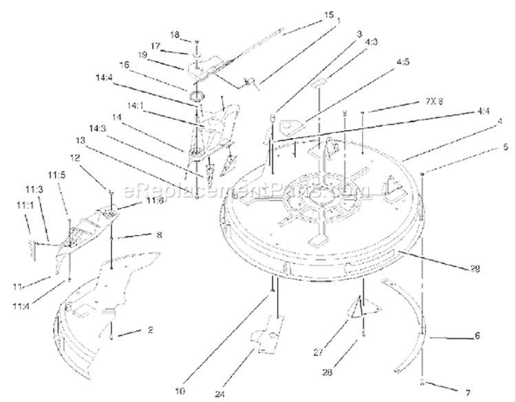 32in DeckComponent Assembly Diagram and Parts List for 71209 240000001-240999999 - 2004 Toro Lawn Tractor
