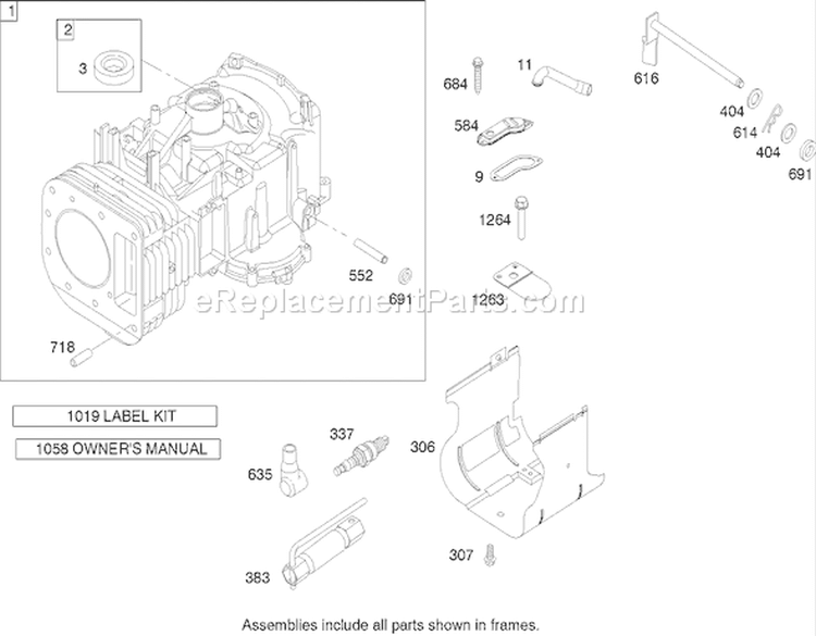 Cylinder Assembly Briggs and Stratton 219907-0170-E1 Diagram and Parts List for 71209 250005001-250999999 - 2005 Toro Lawn Tractor