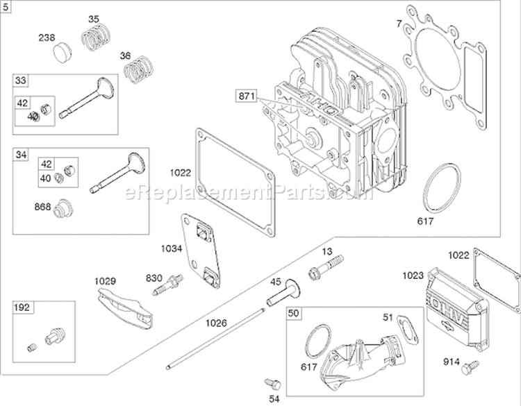 Cylinder Head Assembly Briggs and Stratton 219907-0170-E1 Diagram and Parts List for 71209 250005001-250999999 - 2005 Toro Lawn Tractor