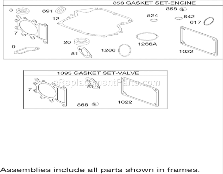 Gasket Assembly Briggs and Stratton 219907-0170-E1 Diagram and Parts List for 71209 250005001-250999999 - 2005 Toro Lawn Tractor