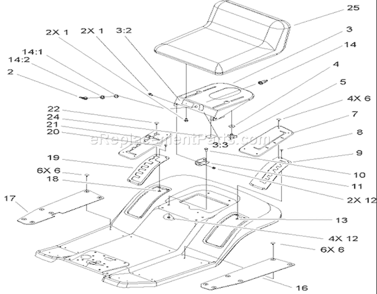 Rear Body and Seat Assembly Diagram and Parts List for 71209 250005001-250999999 - 2005 Toro Lawn Tractor
