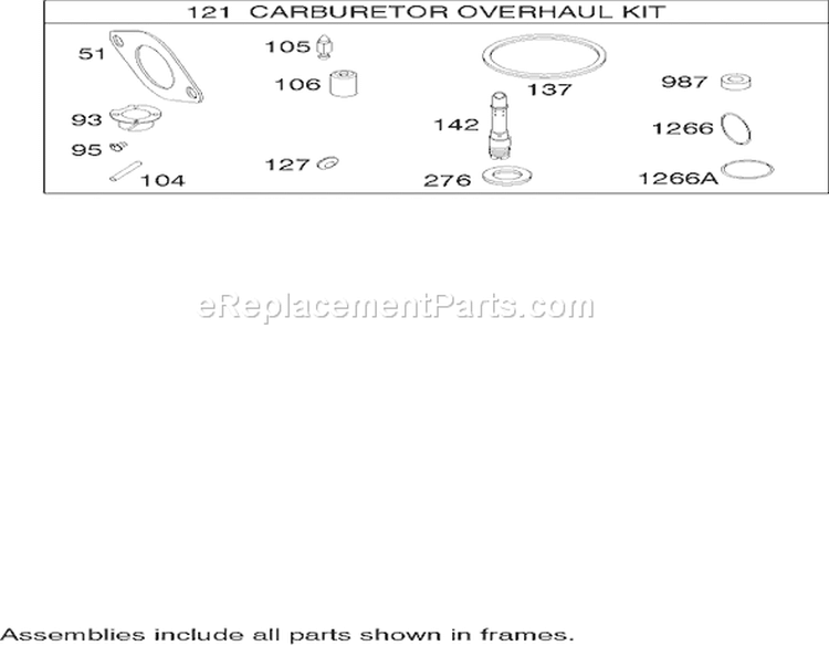 Carburetor Overhaul Kit Assembly Briggs and Stratton 219907-0170-E1 Diagram and Parts List for 71209 250005001-250999999 - 2005 Toro Lawn Tractor