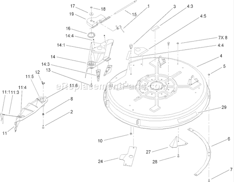 32 Inch Deck Component Assembly Diagram and Parts List for 71209 250005001-250999999 - 2005 Toro Lawn Tractor