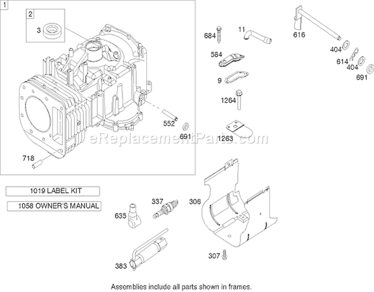 Cylinder Assembly Briggs and Stratton 21A907-0169-E1 Diagram and Parts List for 71209 250000001-250005000 - 2005 Toro Lawn Tractor