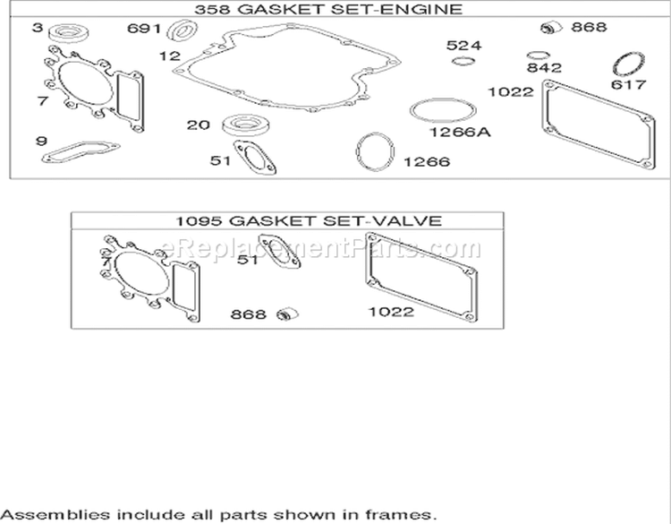 Gasket Assembly Briggs and Stratton 21A907-0169-E1 Diagram and Parts List for 71209 250000001-250005000 - 2005 Toro Lawn Tractor