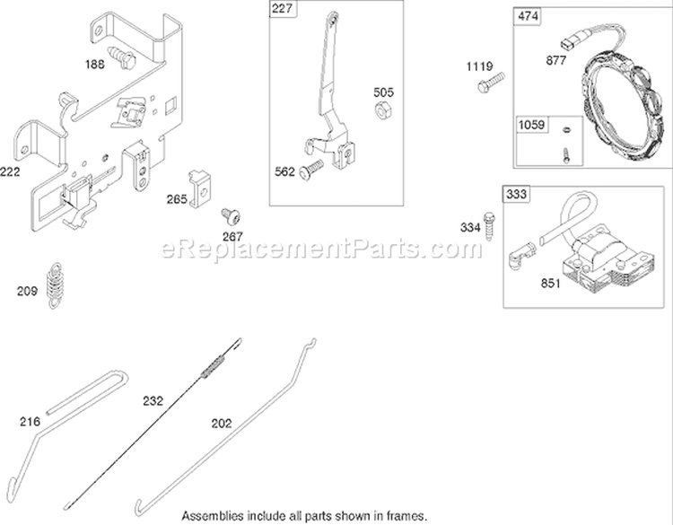 Governor Assembly Briggs and Stratton 21A907-0169-E1 Diagram and Parts List for 71209 250000001-250005000 - 2005 Toro Lawn Tractor