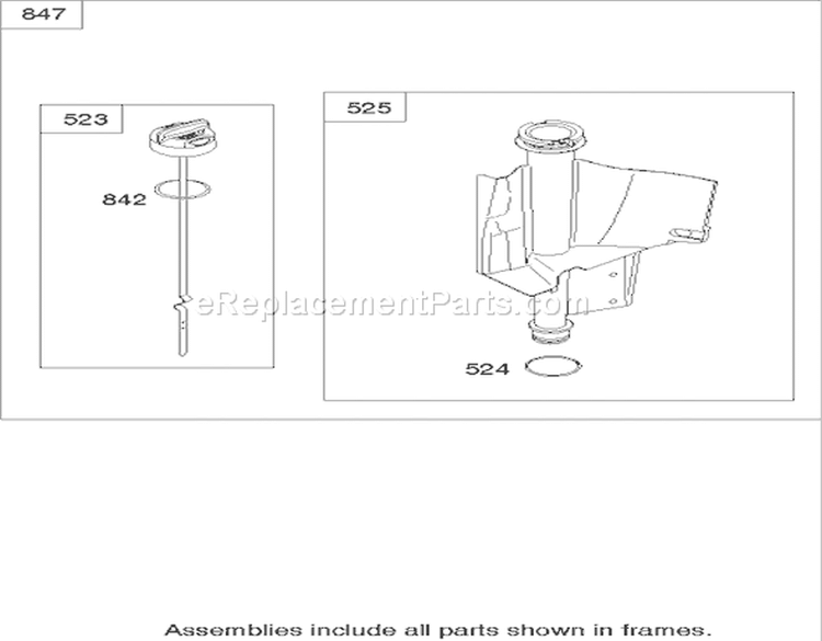 Oil Filter, Tube and Pump Assembly Briggs and Stratton 21A907-0169-E1 Diagram and Parts List for 71209 250000001-250005000 - 2005 Toro Lawn Tractor