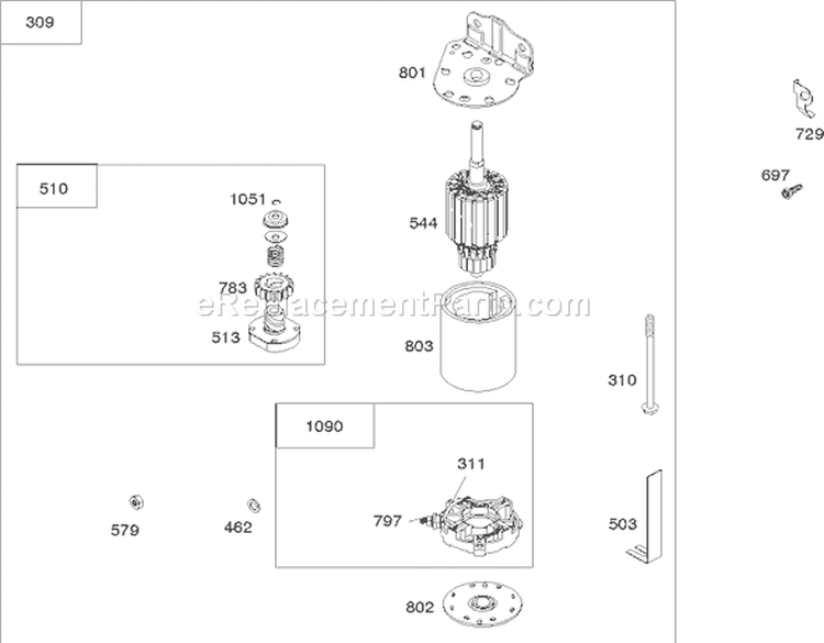 Starter Assembly Briggs and Stratton 219907-0170-E1 Diagram and Parts List for 71209 250005001-250999999 - 2005 Toro Lawn Tractor