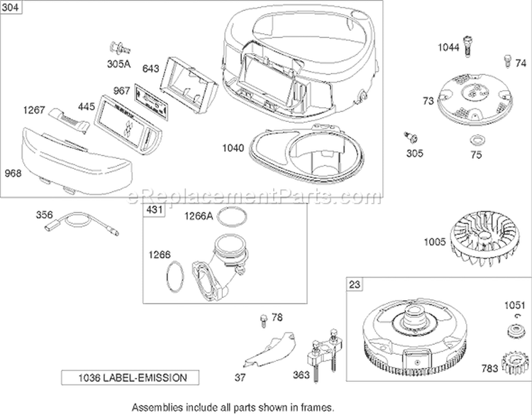 Blower Housing Assembly Briggs and Stratton 21A907-0169-E1 Diagram and Parts List for 71209 250000001-250005000 - 2005 Toro Lawn Tractor