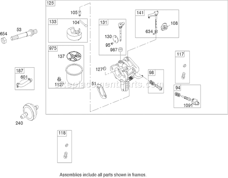Carburetor Assembly Briggs and Stratton 21A907-0169-E1 Diagram and Parts List for 71209 250000001-250005000 - 2005 Toro Lawn Tractor