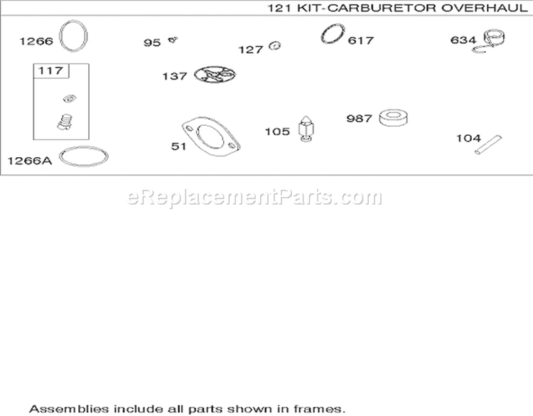 Carburetor Overhaul Kit Assembly Briggs and Stratton 21A907-0169-E1 Diagram and Parts List for 71209 250000001-250005000 - 2005 Toro Lawn Tractor
