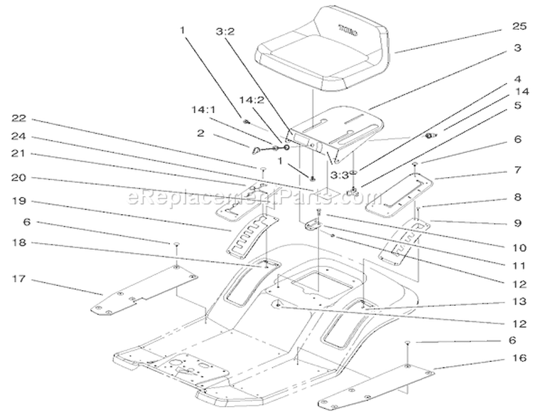 Rear Body & Seat Assembly Diagram and Parts List for 71209 9900001-9999999 - 1999 Toro Lawn Tractor