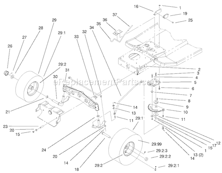 Steering Components Assembly Diagram and Parts List for 71209 9900001-9999999 - 1999 Toro Lawn Tractor