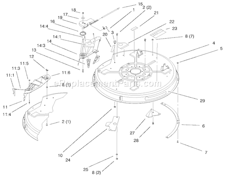 32" Deck Components Assembly Diagram and Parts List for 71209 9900001-9999999 - 1999 Toro Lawn Tractor