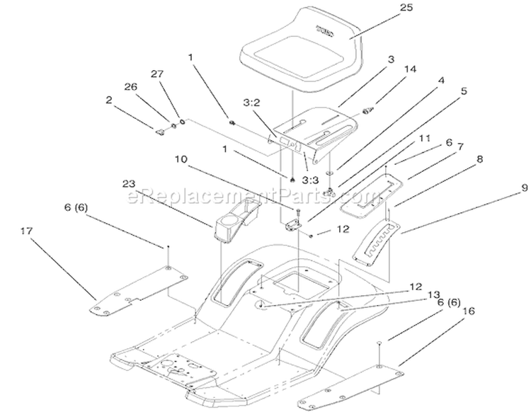 Rear Body & Seat Assembly Diagram and Parts List for 71212 200000001-200999999 - 2000 Toro Lawn Tractor
