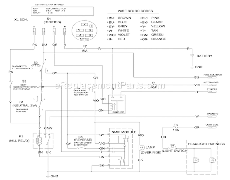 Electrical Schematic Diagram and Parts List for 71212 200000001-200999999 - 2000 Toro Lawn Tractor