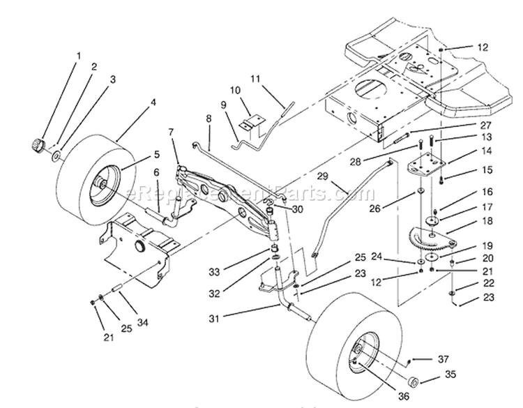 Front Axle Assembly Diagram and Parts List for 71191 4900001-4999999 - 1994 Toro Lawn Tractor