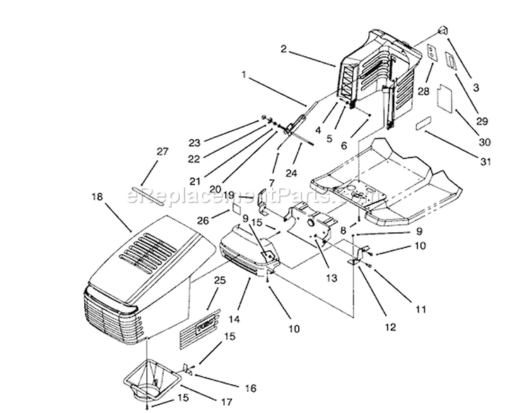 Hood Assembly Diagram and Parts List for 71191 4900001-4999999 - 1994 Toro Lawn Tractor
