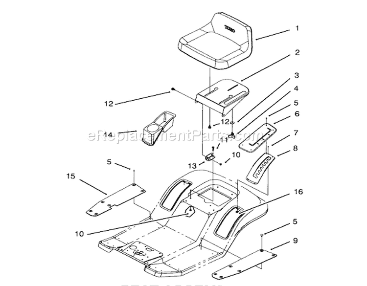 Seat Assembly Diagram and Parts List for 71191 4900001-4999999 - 1994 Toro Lawn Tractor