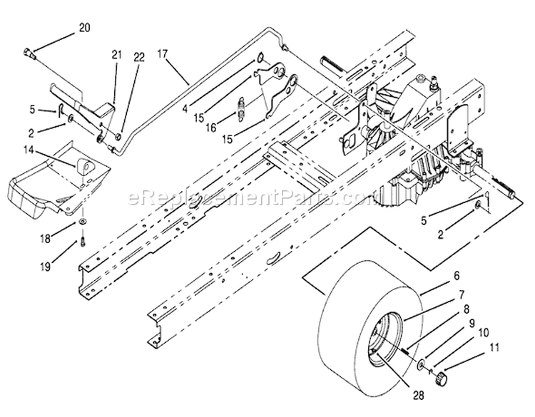 Speed Control & Rear Wheel Assembly Diagram and Parts List for 71191 5900001-5910000 - 1995 Toro Lawn Tractor