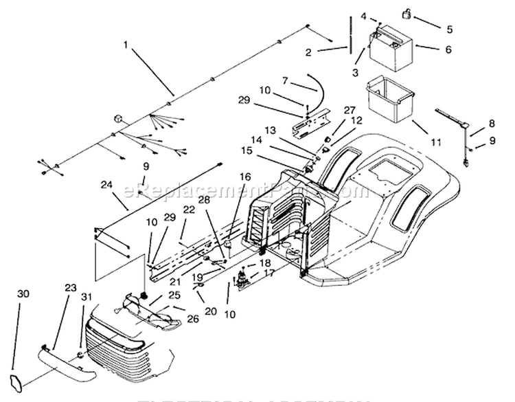Electrical Assembly Diagram and Parts List for 71191 5900001-5910000 - 1995 Toro Lawn Tractor
