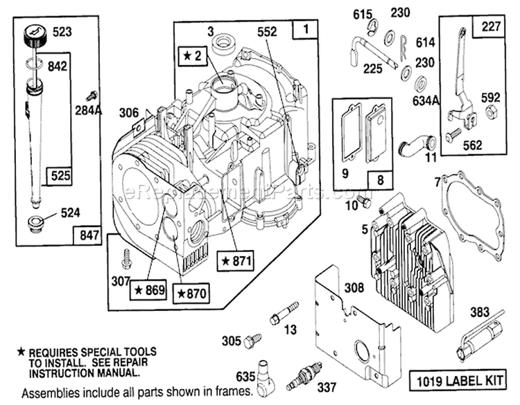 Engine Briggs & Stratton Model 28m707-0122-01 Diagram and Parts List for 71191 5900001-5910000 - 1995 Toro Lawn Tractor