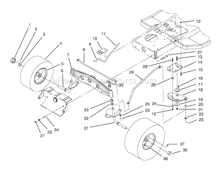 Front Axle Assembly Diagram and Parts List for 71213 59100001-59999999 - 1995 Toro Lawn Tractor