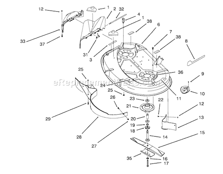 Housing & Spindle Assembly (38" Cutting Unit)(model No. 71191 Only) Diagram and Parts List for 71213 59100001-59999999 - 1995 Toro Lawn Tractor