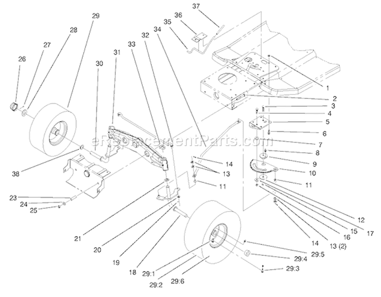 Front Axle Assembly Diagram and Parts List for 71215 7900001-7999999 - 1997 Toro Lawn Tractor