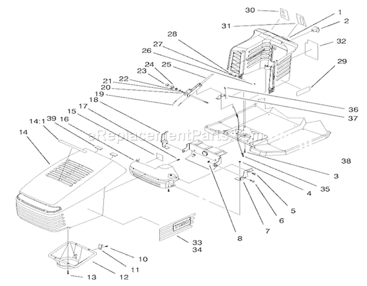 Hood Assembly Diagram and Parts List for 71215 7900001-7999999 - 1997 Toro Lawn Tractor