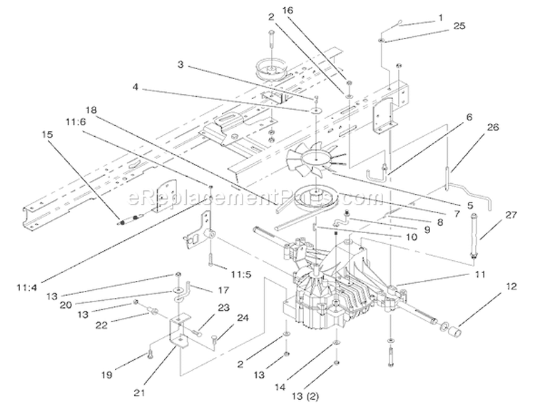 Transaxle Assembly Diagram and Parts List for 71215 7900001-7999999 - 1997 Toro Lawn Tractor