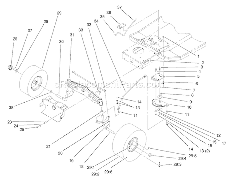 Front Axle Assemble Diagram and Parts List for 71215 8900001-8999999 - 1998 Toro Lawn Tractor