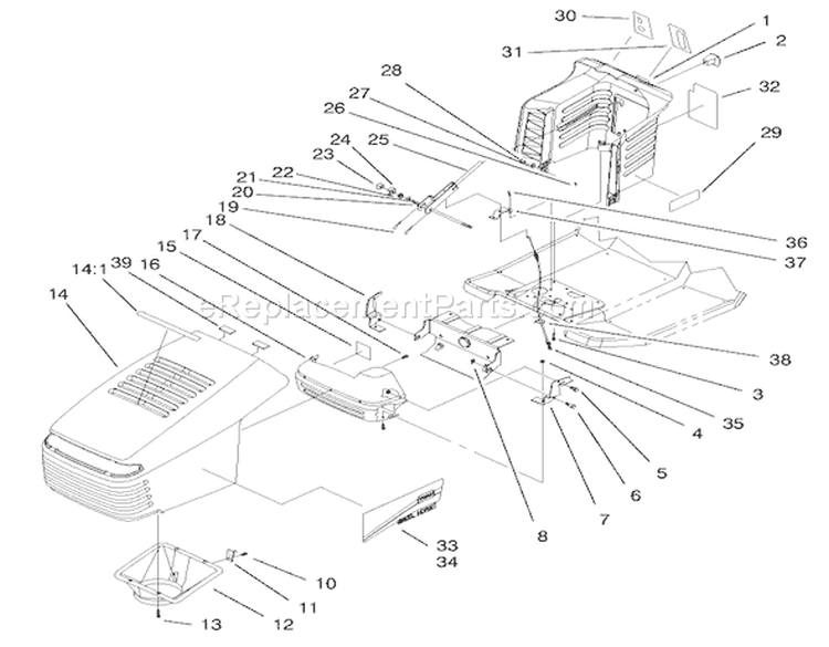 Hood Assembly Diagram and Parts List for 71215 8900001-8999999 - 1998 Toro Lawn Tractor