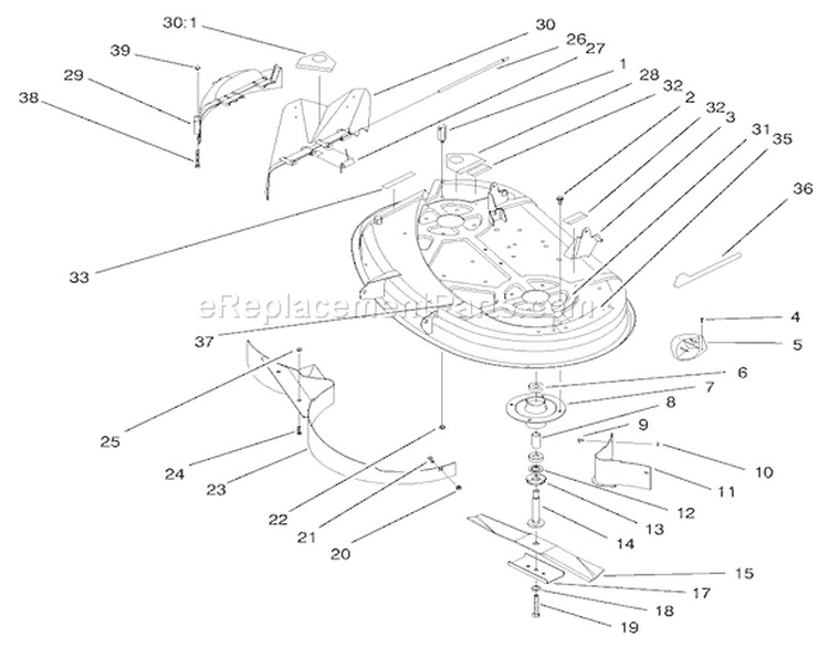 Deck Assembly (38" Cutting Unit) Diagram and Parts List for 71215 8900001-8999999 - 1998 Toro Lawn Tractor