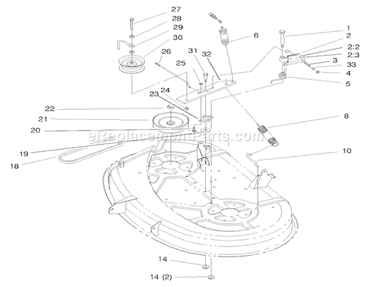 Pulley & Belt Assembly (38" Cutting Unit) Diagram and Parts List for 71215 8900001-8999999 - 1998 Toro Lawn Tractor