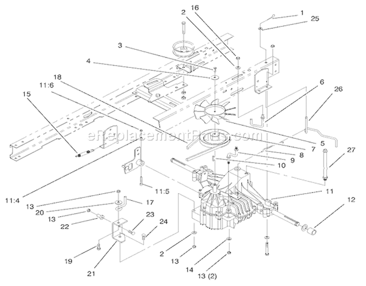 Transaxle Assembly Diagram and Parts List for 71215 8900001-8999999 - 1998 Toro Lawn Tractor